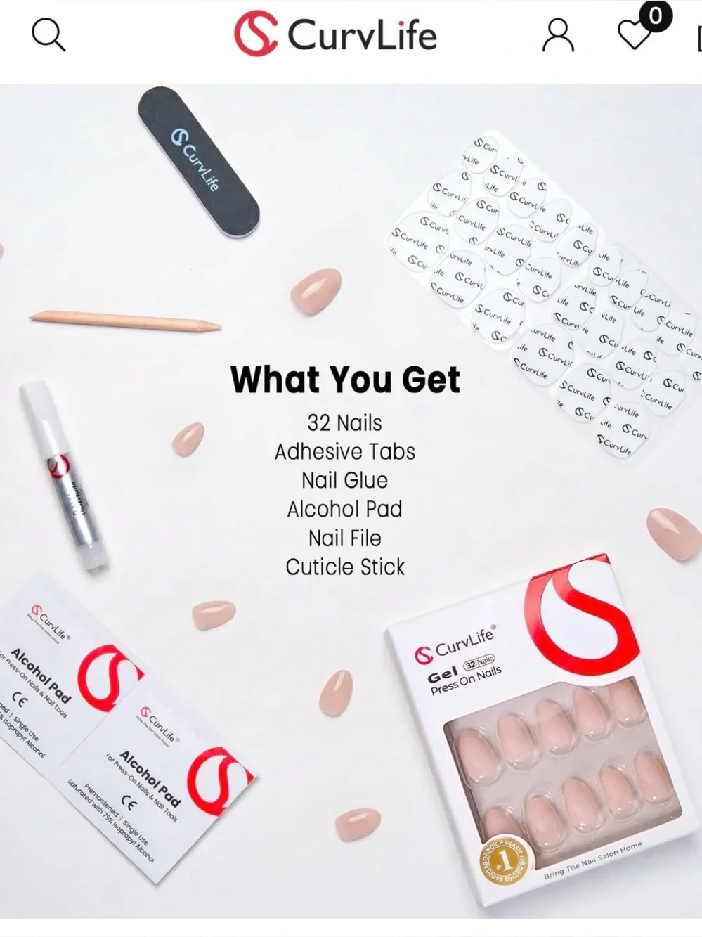 CurvLife Short Squoval Press-on Nails + Full-Size (15g) Fast-Drying Nail Glue